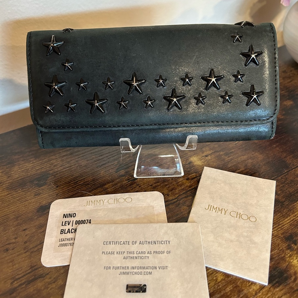 Authentic Jimmy Choo Black Star-Studded Wallet w COA & Booklet
